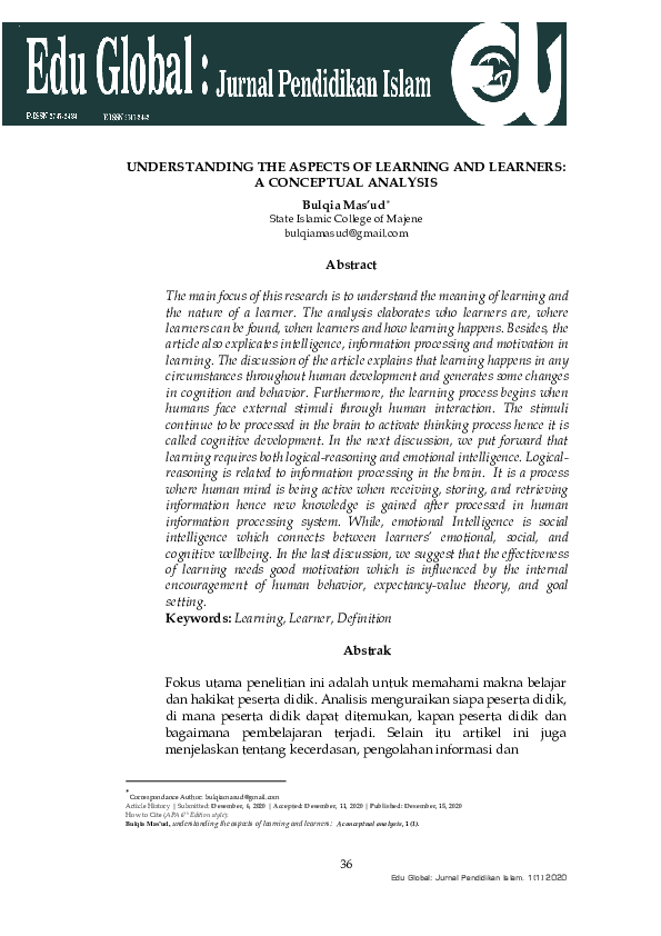 (PDF) UNDERSTANDING THE ASPECTS OF LEARNING AND LEARNERS: A CONCEPTUAL ...