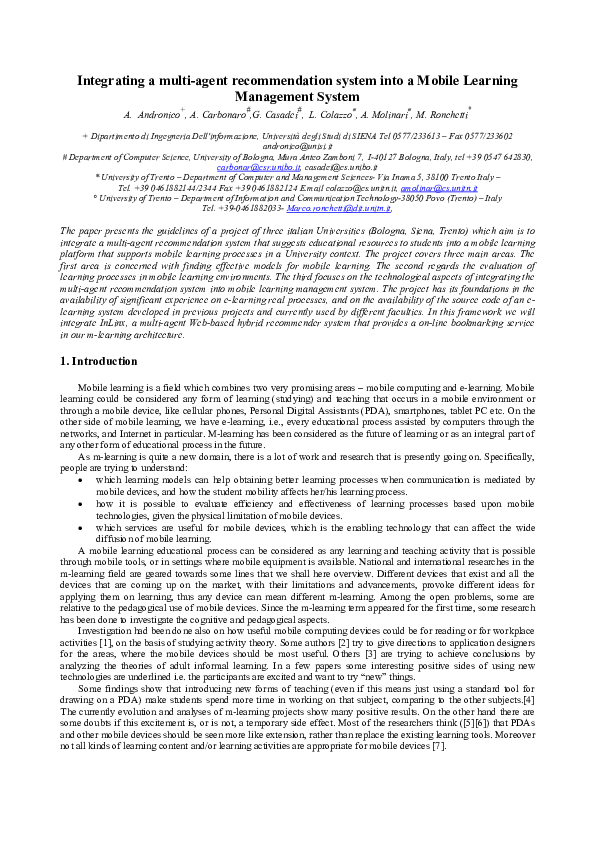 (PDF) Integrating a multi-agent recommendation system into a mobile ...
