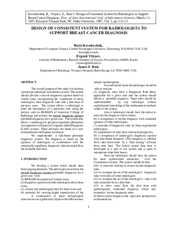 (PDF) Design of Consistent System for Radiologists to Support Breast ...