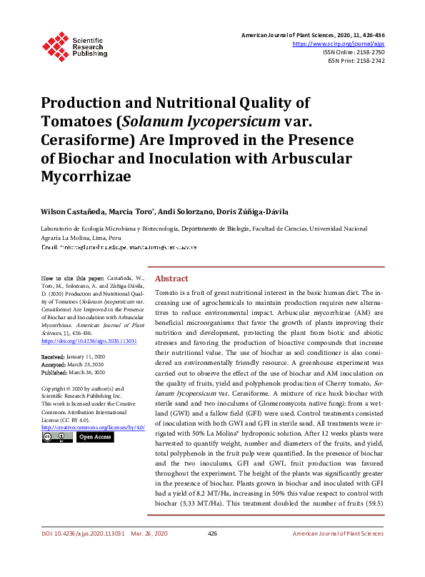 (PDF) Production and Nutritional Quality of Tomatoes (Solanum ...