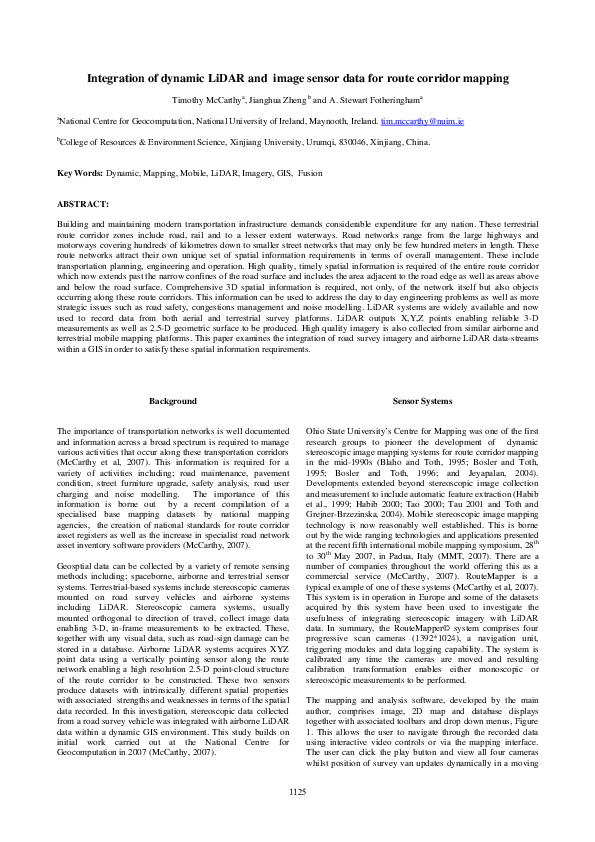 (PDF) Integration of dynamic LiDAR and image sensor data for route ...