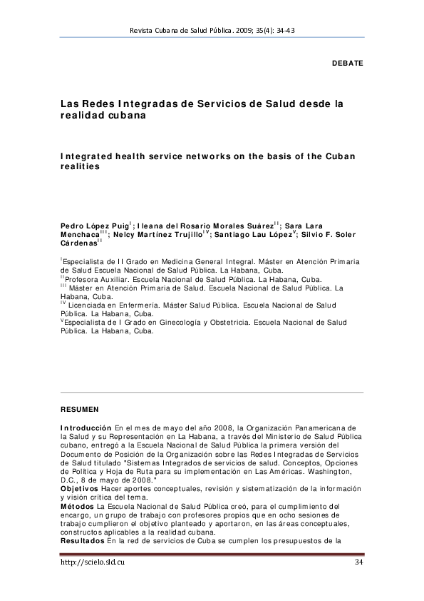 (PDF) Las Redes Integradas de Servicios de Salud desde la realidad cubana