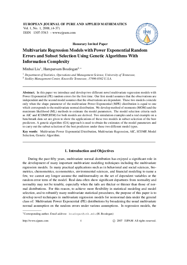 (PDF) Multivariate regression models with power exponential random ...