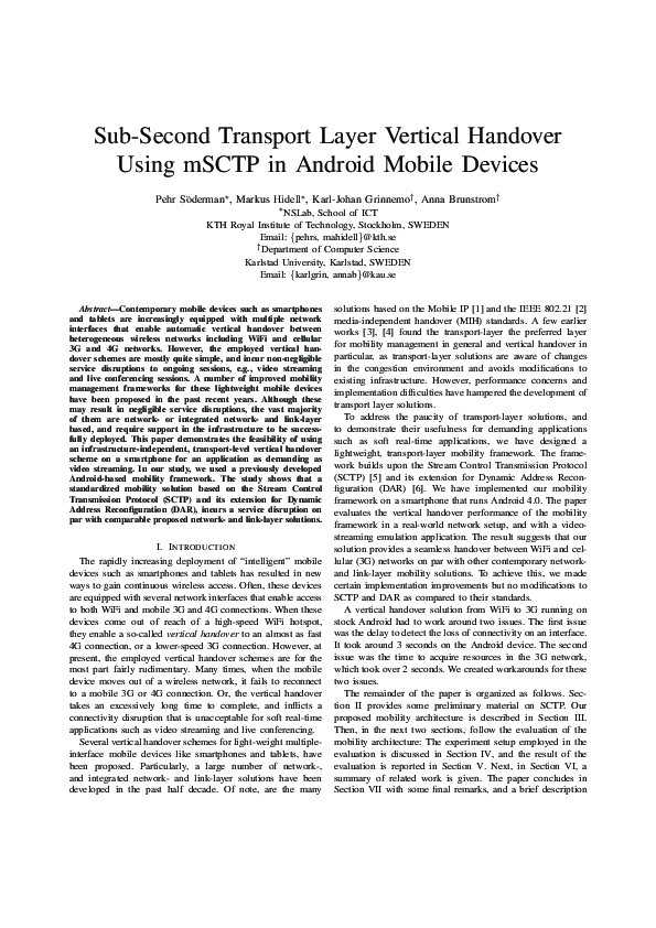 (PDF) Sub-Second Transport Layer Vertical Handover using mSCTP in ...