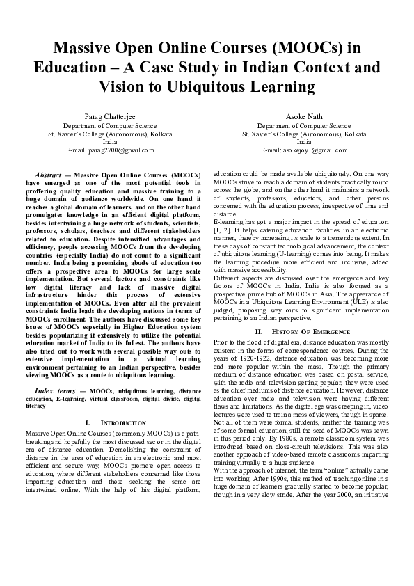 (PDF) Massive Open Online Courses (MOOCs) in Education – A Case Study ...