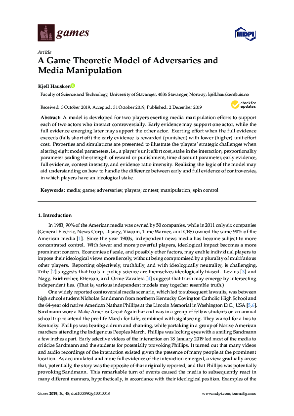 (PDF) A Game Theoretic Model of Adversaries and Media Manipulation
