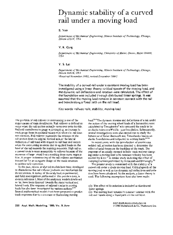 (PDF) Dynamic stability of a curved rail under a moving load