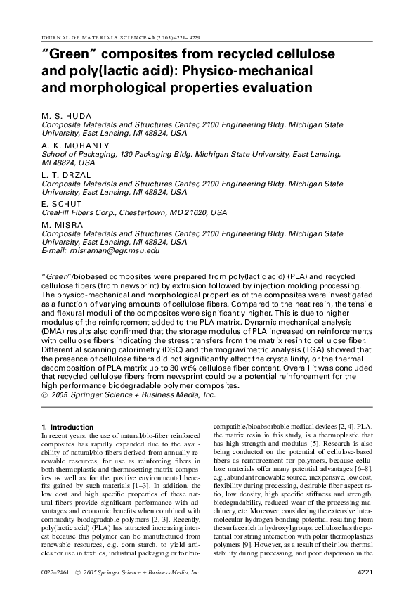 (PDF) “Green” composites from recycled cellulose and poly(lactic acid ...
