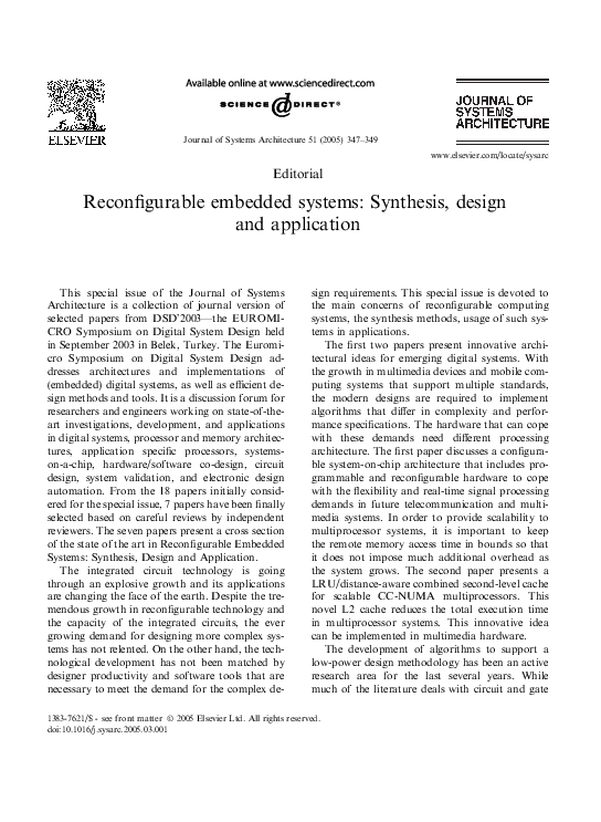 (PDF) Reconfigurable embedded systems: Synthesis, design and application