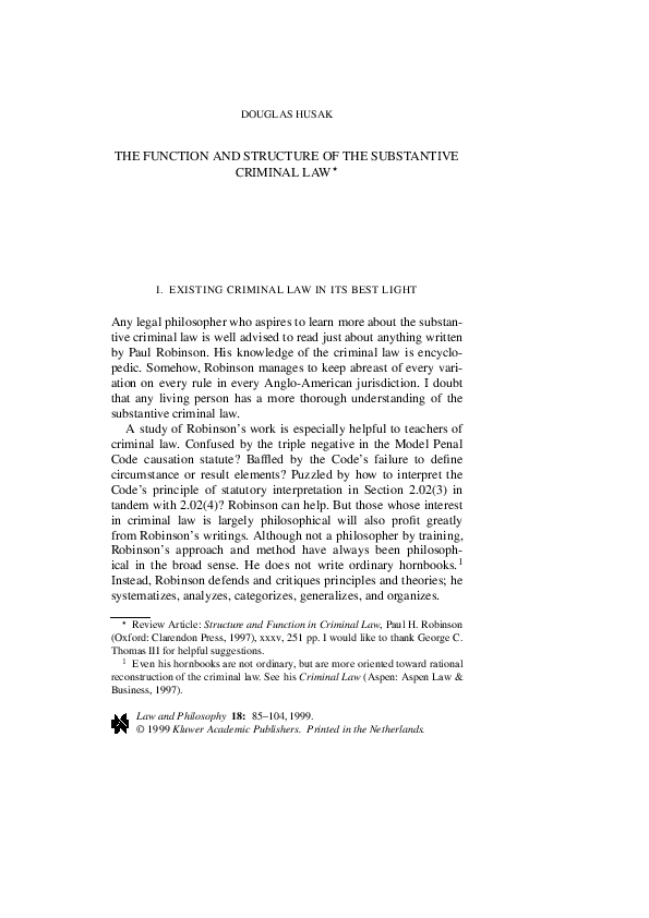 (PDF) The Function and Structure of the Substantive Criminal Law