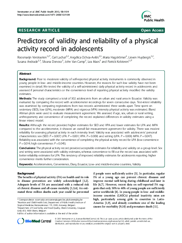 (PDF) Predictors of validity and reliability of a physical activity ...