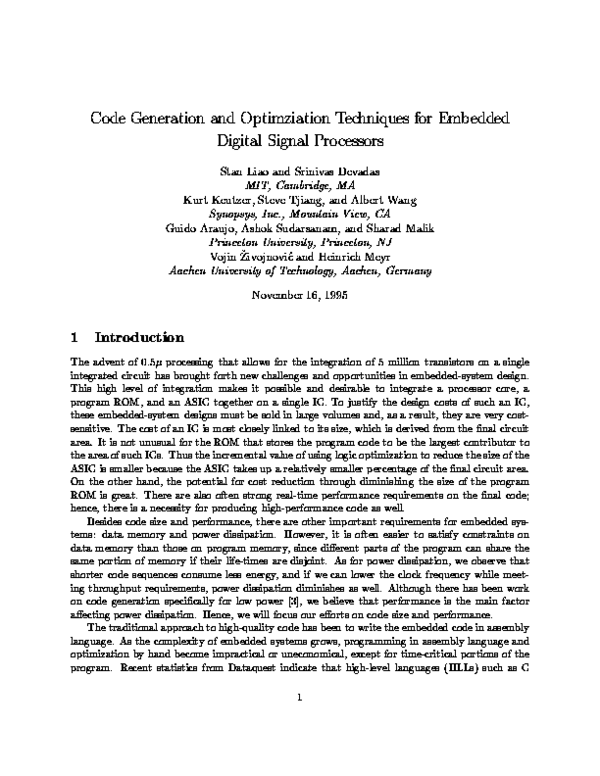 (PDF) Code Generation and Optimziation Techniques for Embedded Digital ...