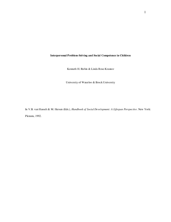 (PDF) Interpersonal Problem Solving and Social Competence in Children