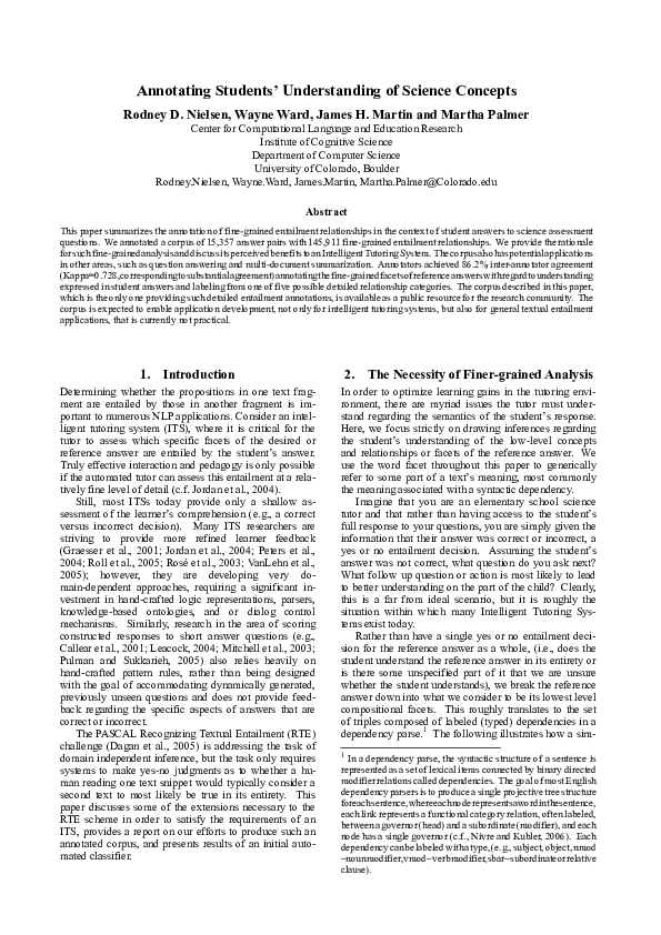 (PDF) Annotating Students Understanding of Science Concepts