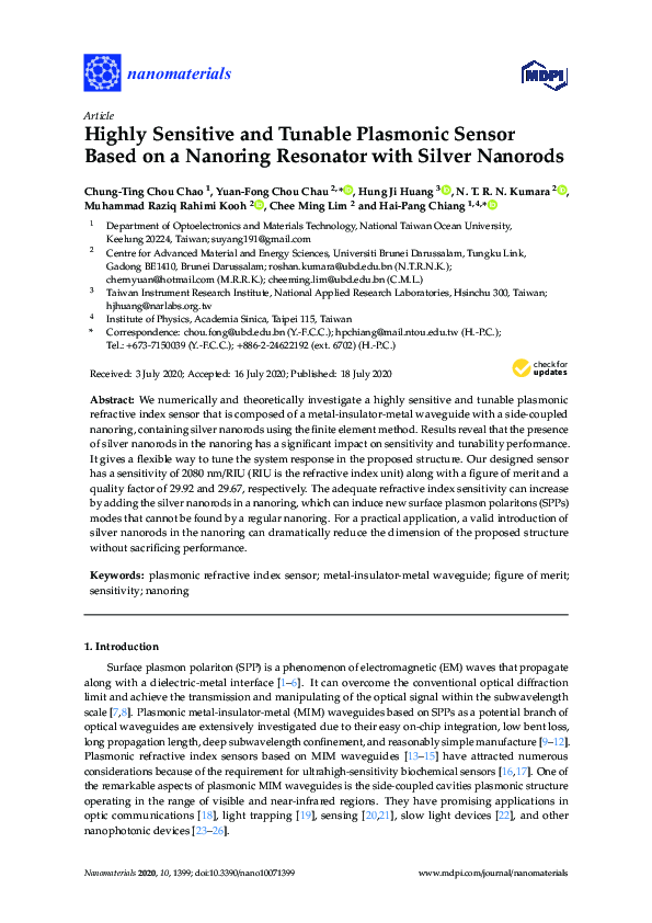 (PDF) Highly Sensitive and Tunable Plasmonic Sensor Based on a Nanoring ...