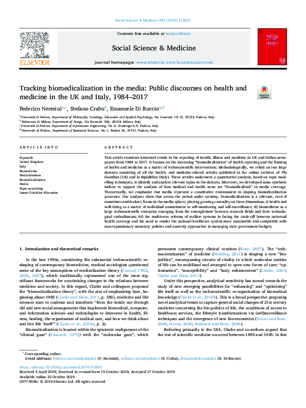 (PDF) Tracking biomedicalization in the media: Public discourses on ...