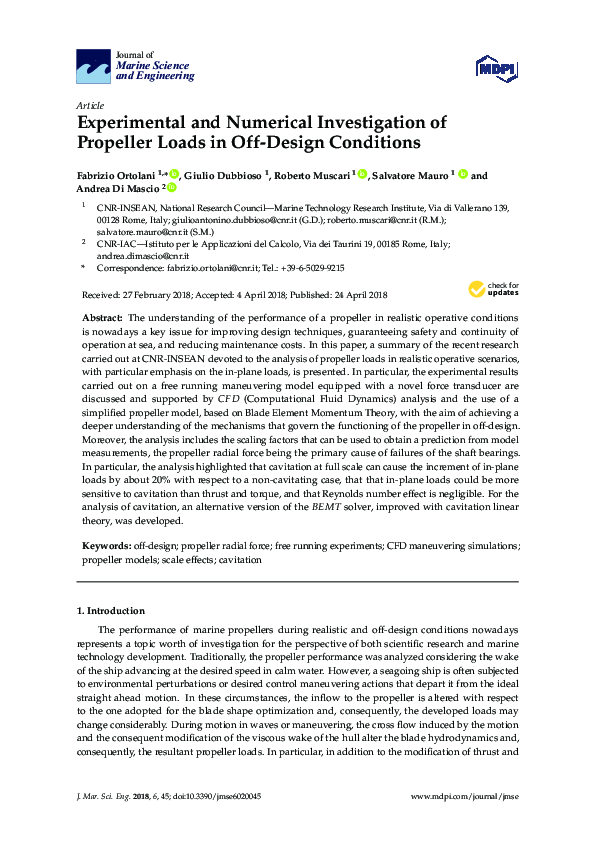 (PDF) Experimental and Numerical Investigation of Propeller Loads in ...