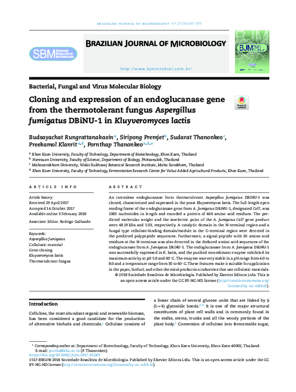 (PDF) Cloning and expression of an endoglucanase gene from the ...