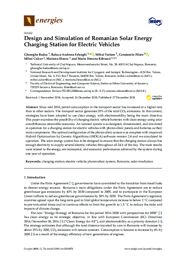 (PDF) Design and Simulation of Romanian Solar Energy Charging Station ...
