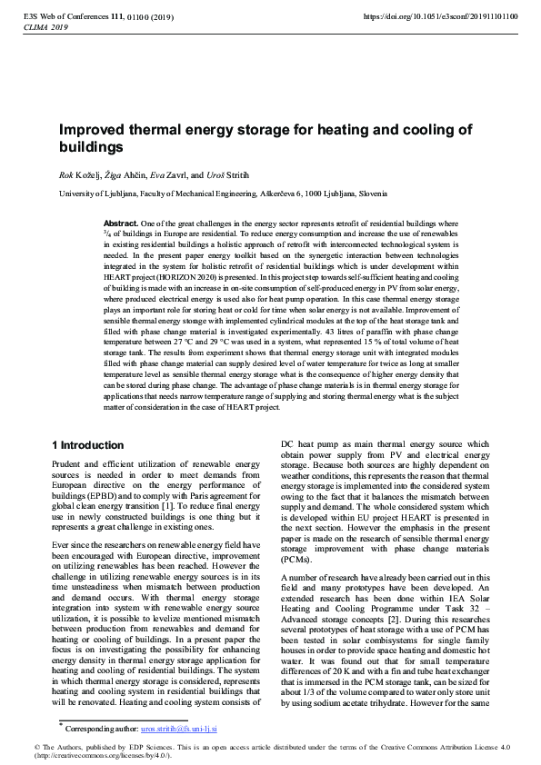 (PDF) Improved thermal energy storage for heating and cooling of buildings