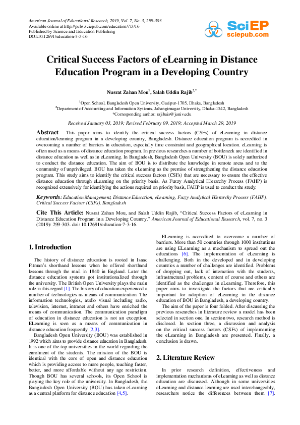 (PDF) Critical Success Factors of eLearning in Distance Education ...
