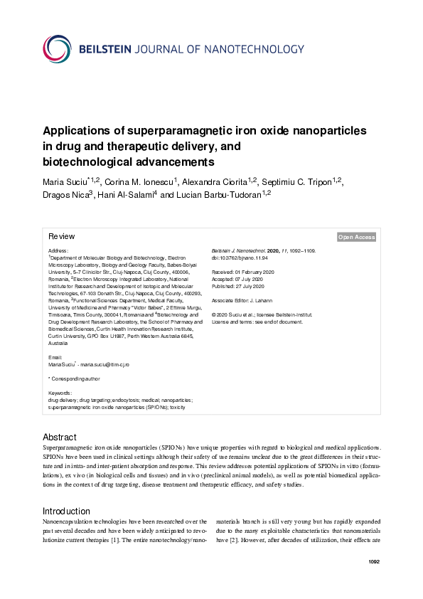 (PDF) Applications of superparamagnetic iron oxide nanoparticles in ...