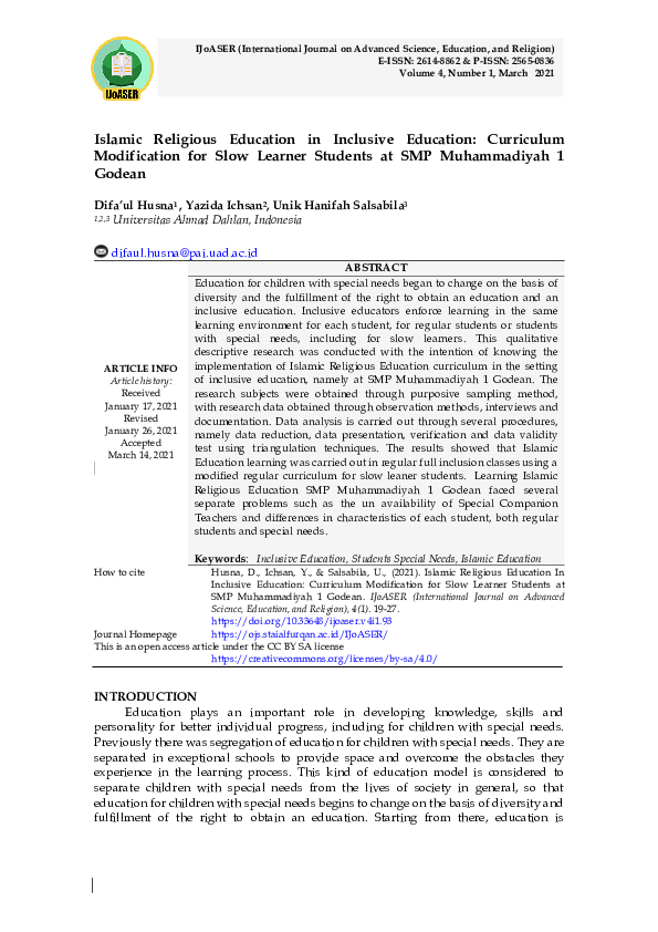 (PDF) Islamic Religious Education in Inclusive Education: Curriculum ...