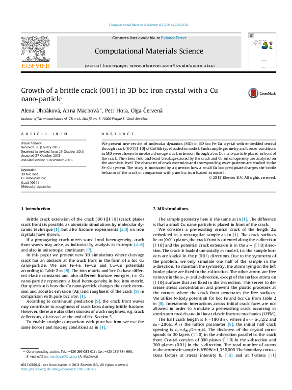 (PDF) Growth of a brittle crack (001) in 3D bcc iron crystal with a Cu ...