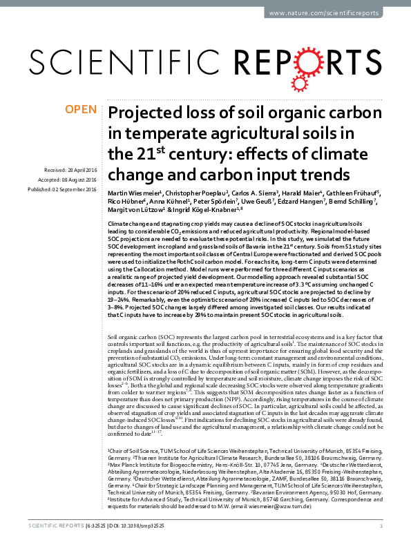 (PDF) Projected loss of soil organic carbon in temperate agricultural ...