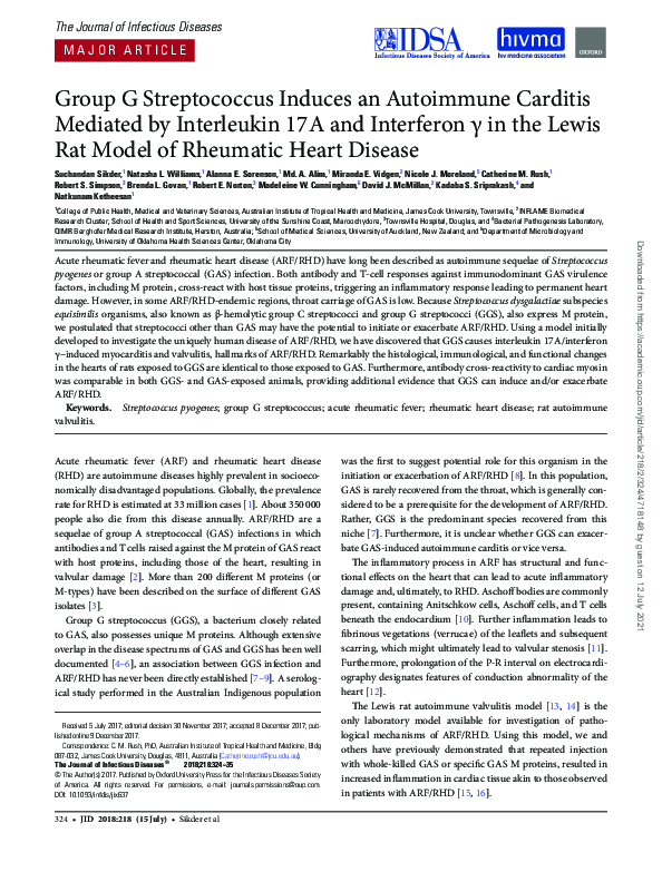 (PDF) Group G streptococcus induces an autoimmune IL-17A/IFN-γ mediated ...