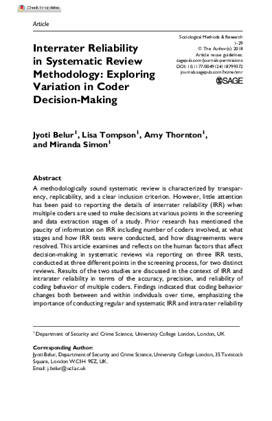 (PDF) Interrater Reliability in Systematic Review Methodology
