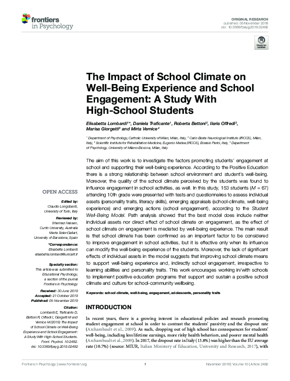 (PDF) The Impact of School Climate on Well-Being Experience and School ...