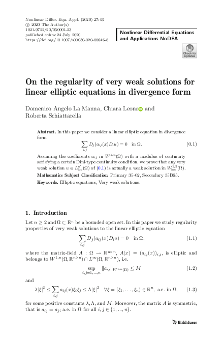 (PDF) On the regularity of very weak solutions for linear elliptic ...