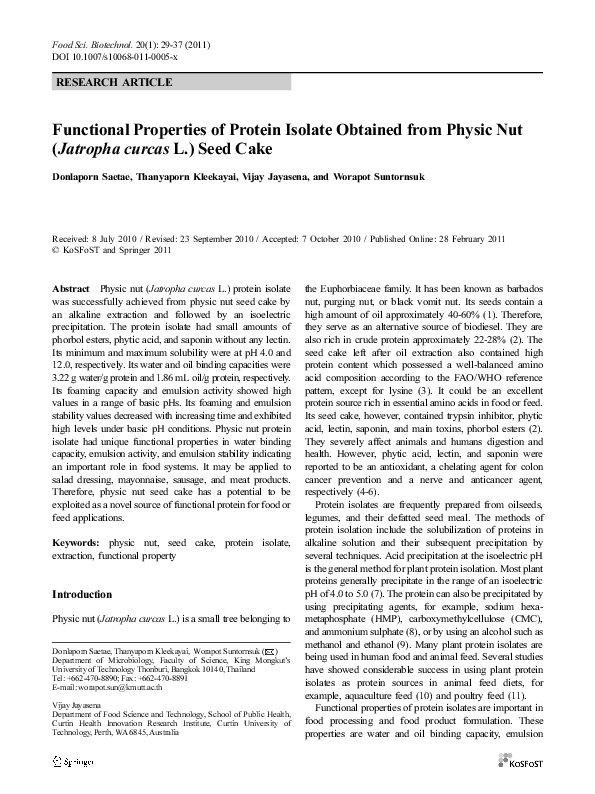(PDF) Functional properties of protein isolate obtained from physic nut ...