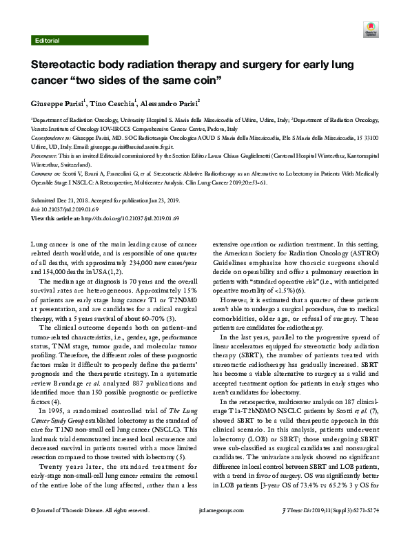 (PDF) Stereotactic body radiation therapy and surgery for early lung ...