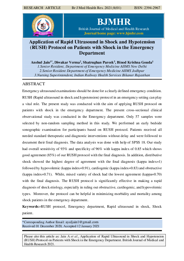 (PDF) Application of RUSH(rapid ultrasound in shock and hypotension ...