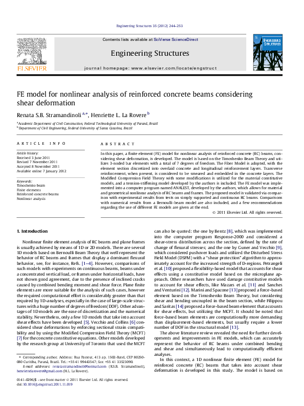 (PDF) FE model for nonlinear analysis of reinforced concrete beams ...