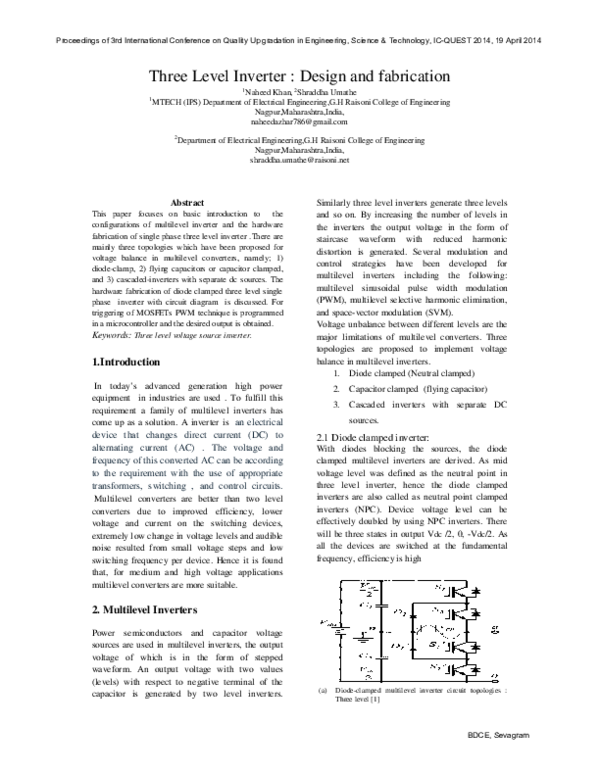 (PDF) Three Level Inverter : Design and fabrication