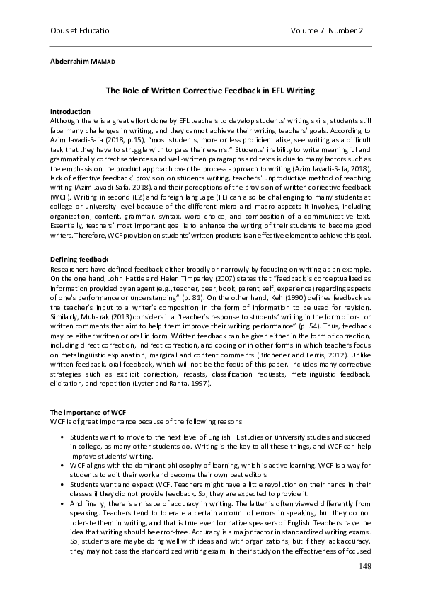 (PDF) The Role of Written Corrective Feedback in EFL Writing