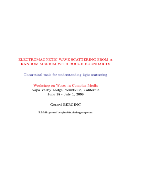 (PDF) Electromagnetic wave scattering from a random medium with rough ...