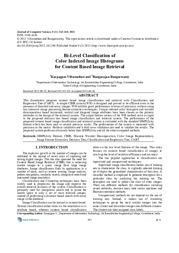 (PDF) Bi-Level Classification of Color Indexed Image Histograms for ...