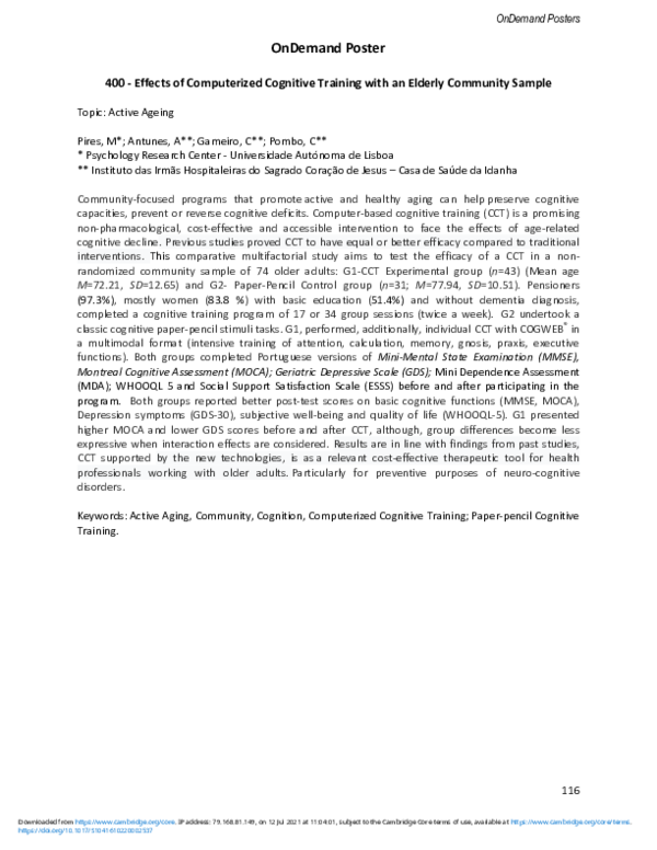 (PDF) Effects of computerized cognitive training with an elderly ...