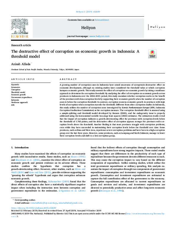 (PDF) The destructive effect of corruption on economic growth in ...