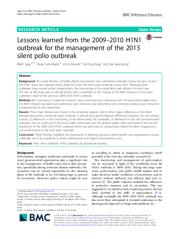 (PDF) Lessons learned from the 2009–2010 H1N1 outbreak for the ...