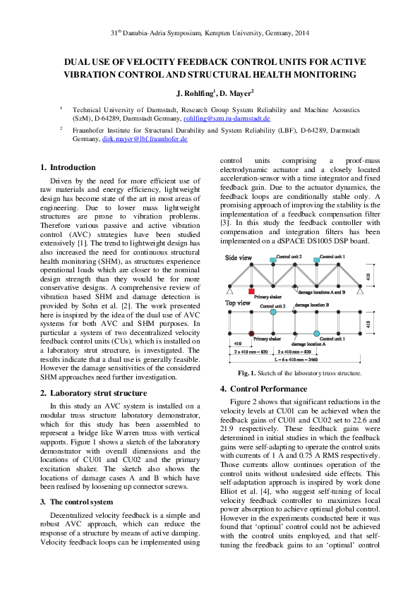 (PDF) Dual Use of Velocity Feedback Control Units for Active Vibration ...