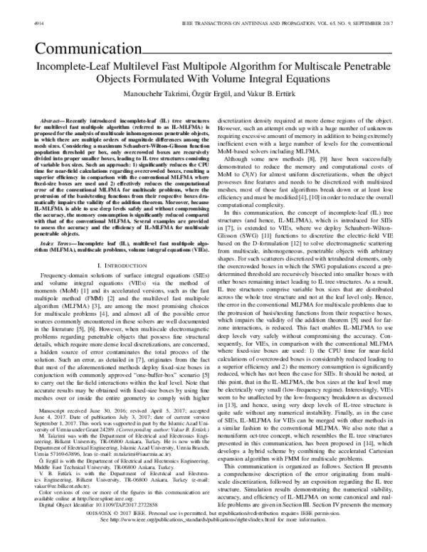 (PDF) Incomplete-Leaf Multilevel Fast Multipole Algorithm for ...