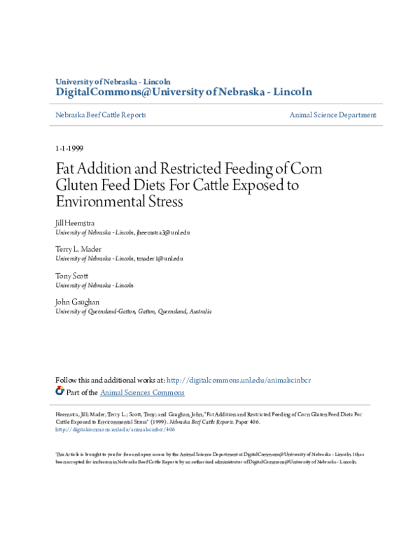 (PDF) Fat Addition and Restricted Feeding of Corn Gluten Feed Diets For Cattle Exposed to