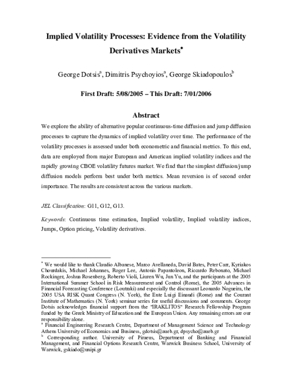 (PDF) Implied Volatility Processes: Evidence from the Volatility ...