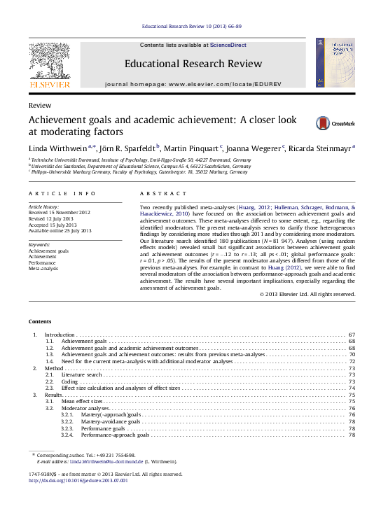 (PDF) Achievement goals and academic achievement: A closer look at ...