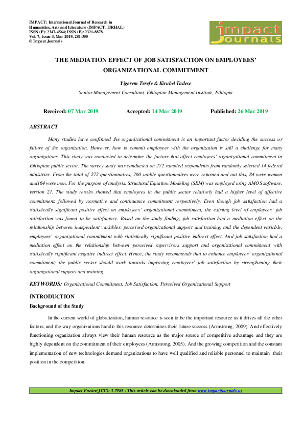 (PDF) THE MEDIATION EFFECT OF JOB SATISFACTION ON EMPLOYEES ...